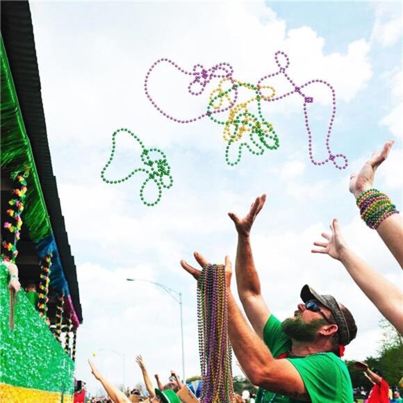 100PCS Mardi Gras Beads, Green Purple Gold Metallic Mardi Gras Beads Necklaces - Picture 5 of 7